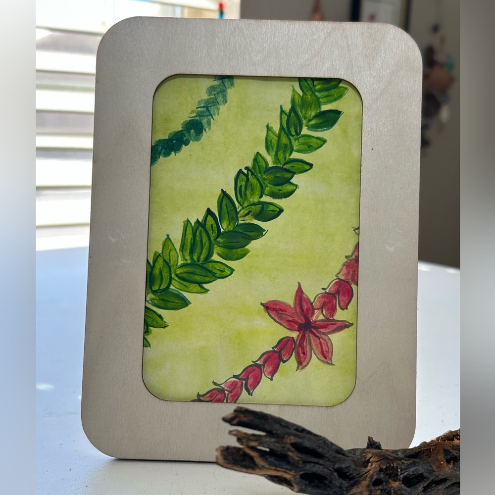 One of a Kind- Hawaiian lei Watercolor Print - Green & Pink